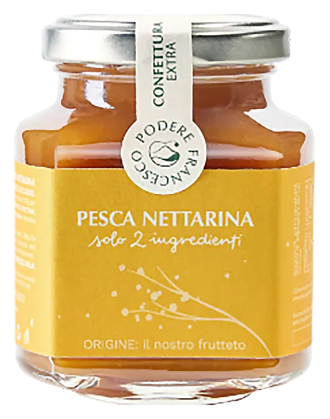 Confettura Pesca Nettarina Confiture de pêche Nettarina du Podere Francesco - Photo de l'emballage de cette spécialité italienne