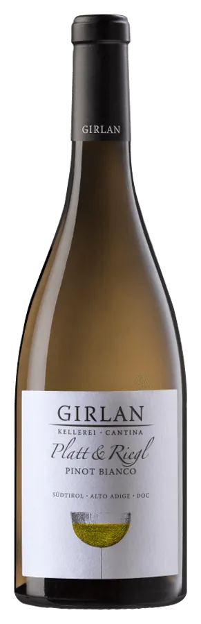 platt-riegl-pinot-bianco-kellerei-girlan-suedtirol Platt & Riegl Pinot Bianco von Kellerei Girlan - Flasche Weisswein aus dem Südtirol
