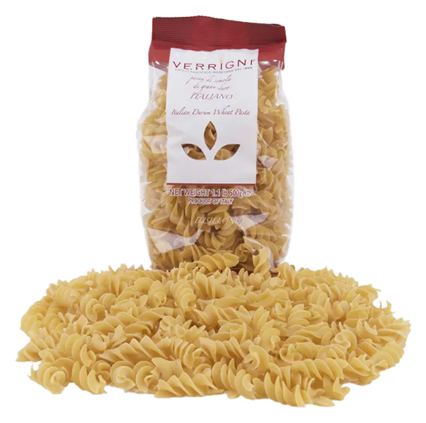 fusilloni-verrigni-bronzo-lenta-essicazione Fusilloni von Verrigni - Verpackung von Pasta aus Hartweizengriess aus Italien