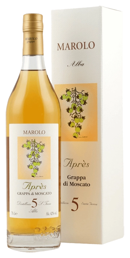 grappa-moscato-apres-marolo-70cl Grappa di Moscato 'Après' von Marolo - Flasche Grappa aus dem Piemont