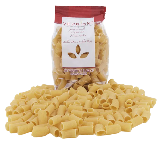 rigatoni-verrigni-bronzo-lenta-essicazione Rigatoni von Verrigni - Verpackung von Pasta aus Hartweizengriess aus Italien